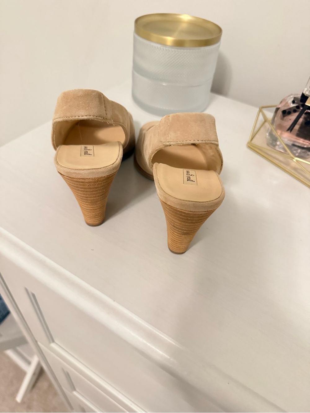 *New* Paul Green Suede Slingback Peep-Toe Block Heel - Beige - Picture 3 of 4